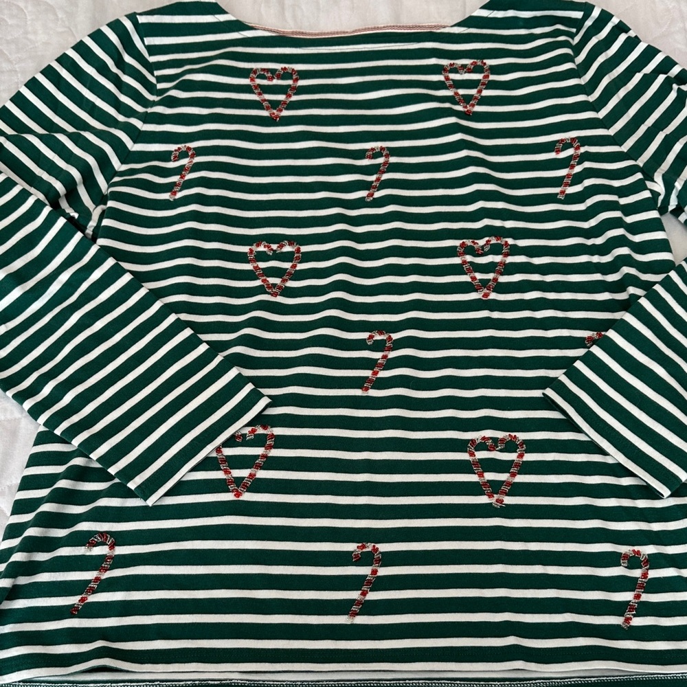 Talbots Green and White Striped Top